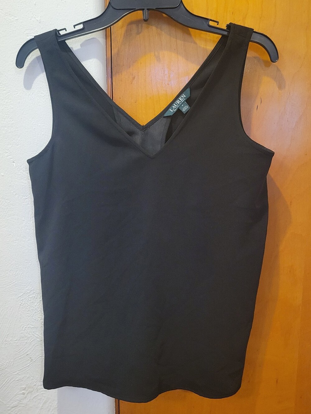 Ralph Lauren Black V-Neck Tank Top With White Back Detail Size 4